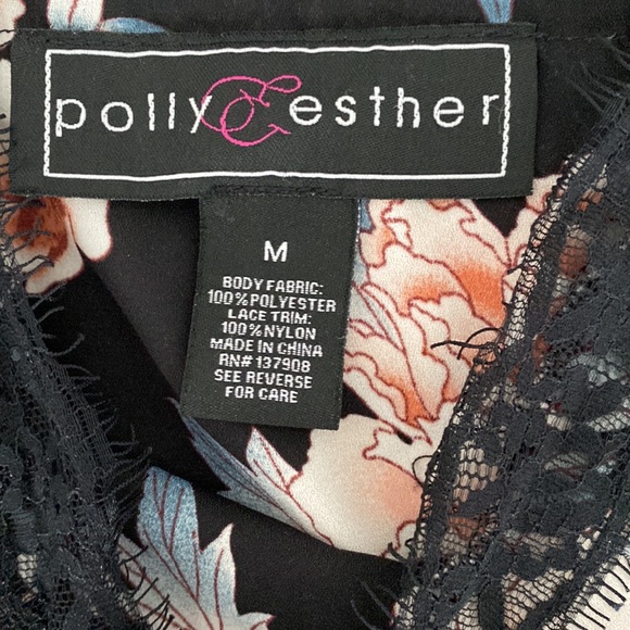 Lace lined floral black camisole with pink flowers - Picture 6 of 6